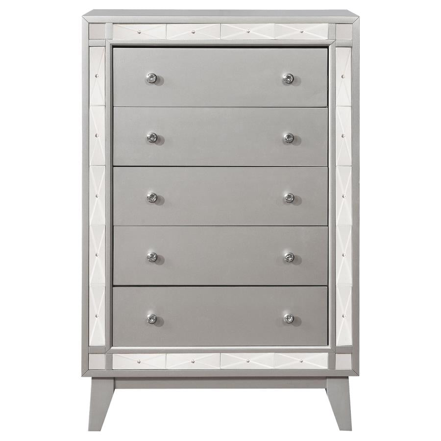 CoasterEssence Leighton 5-Drawer Chest Metallic Mercury