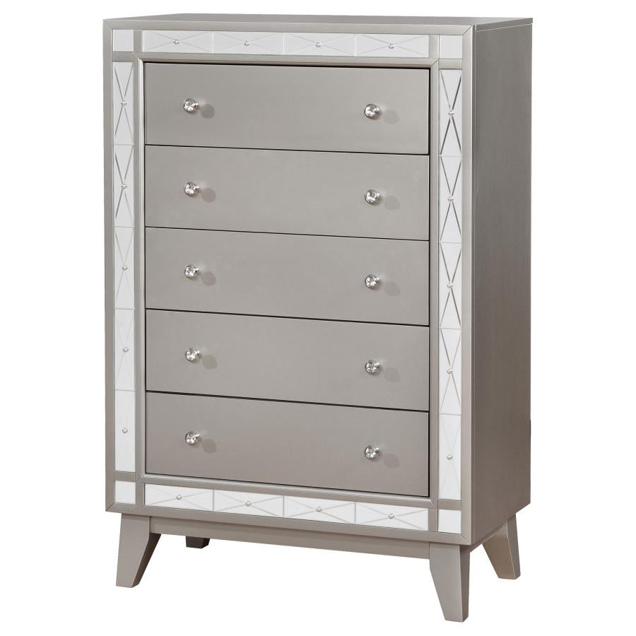 CoasterEssence Leighton 5-Drawer Chest Metallic Mercury