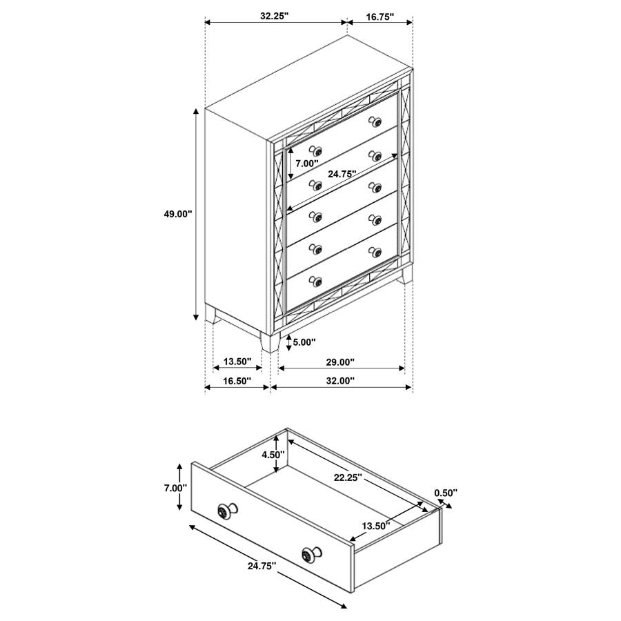 CoasterEssence Leighton 5-Drawer Chest Metallic Mercury