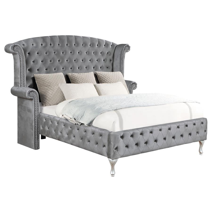 CoasterEssence Deanna Tufted Upholstered Bed Grey