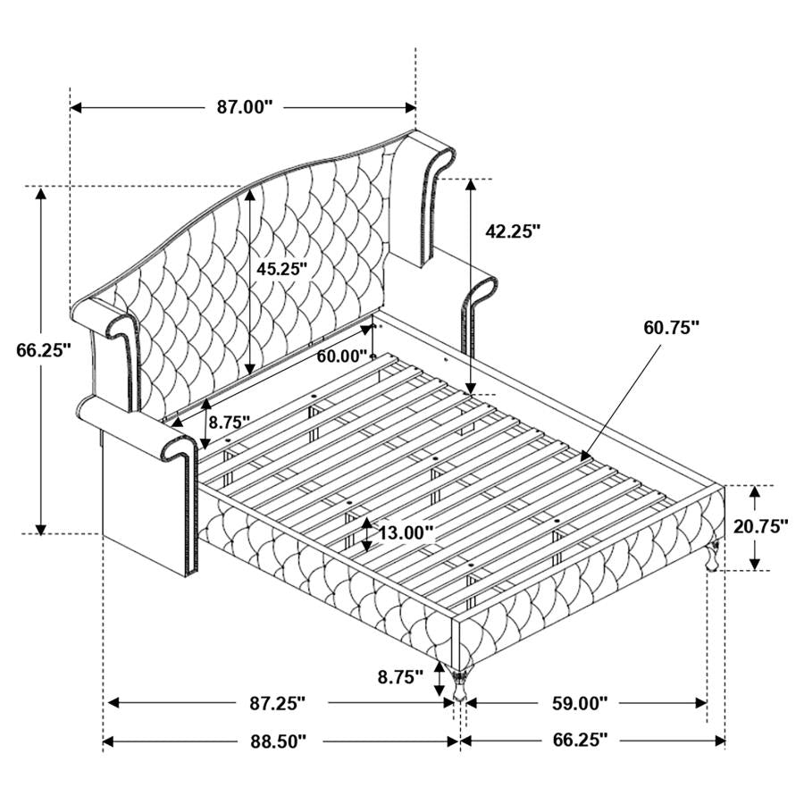 CoasterEssence Deanna Tufted Upholstered Bed Grey