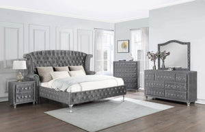 CoasterEssence Deanna Tufted Upholstered Bed Grey