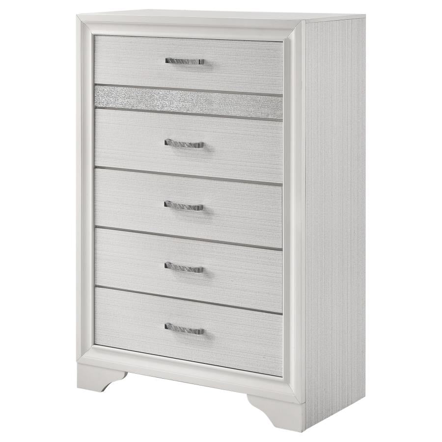 CoasterEveryday Miranda 5-Drawer Chest White And Rhinestone