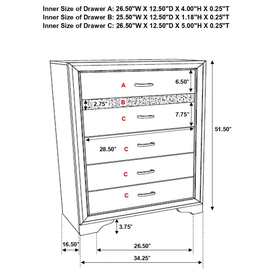 CoasterEveryday Miranda 5-Drawer Chest White And Rhinestone