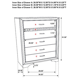 CoasterEveryday Miranda 5-Drawer Chest White And Rhinestone