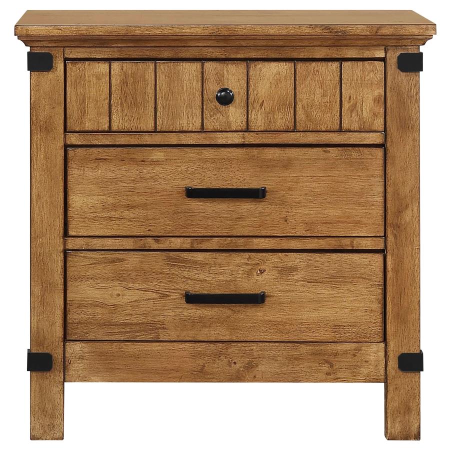 CoasterEveryday Brenner 3-Drawer Night Stand Rustic Honey