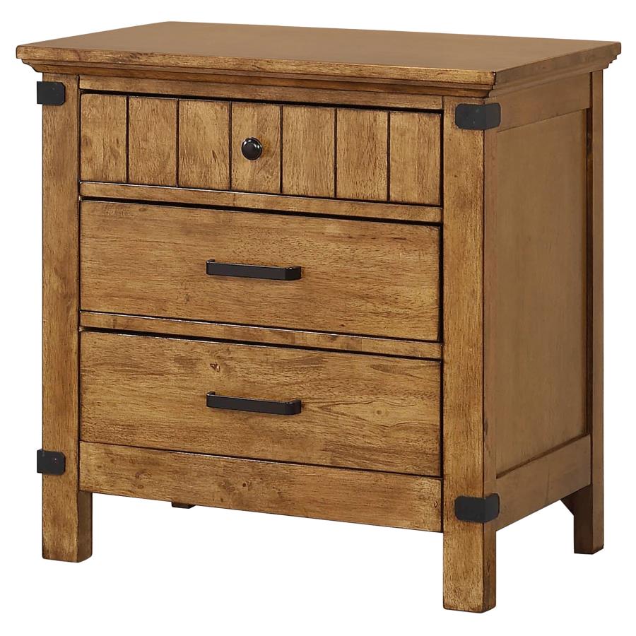 CoasterEveryday Brenner 3-Drawer Night Stand Rustic Honey