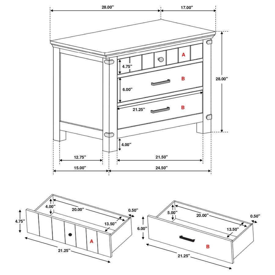 CoasterEveryday Brenner 3-Drawer Night Stand Rustic Honey