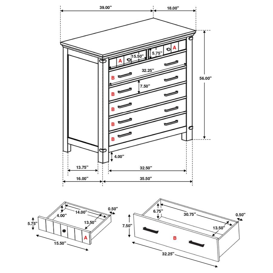 CoasterEveryday Brenner 7-Drawer Chest Rustic Honey