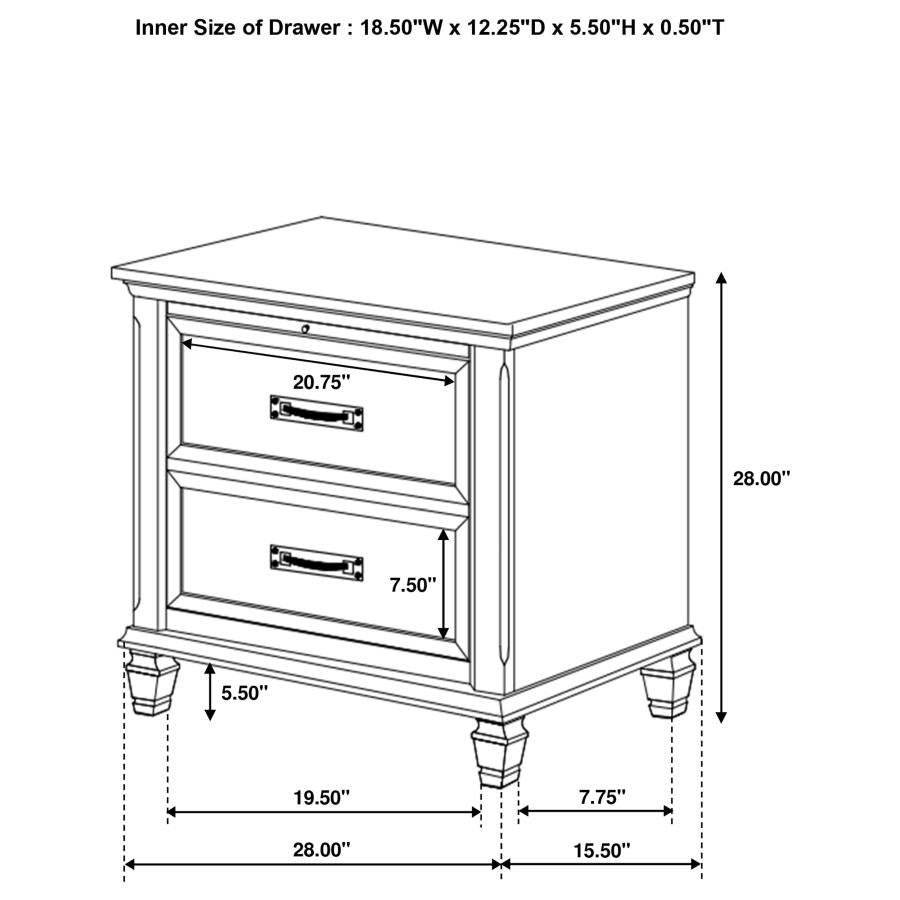 CoasterEssence Franco 2-Drawer Nightstand Antique White