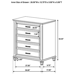 CoasterEssence Franco 5-Drawer Chest Antique White