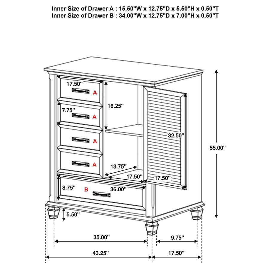 CoasterEssence Franco 5-Drawer Door Chest Antique White