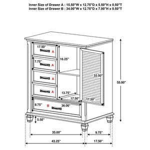 CoasterEssence Franco 5-Drawer Door Chest Antique White