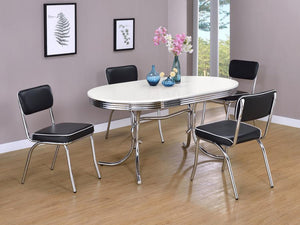 CoasterEveryday Retro Oval Dining Table Glossy White And Chrome