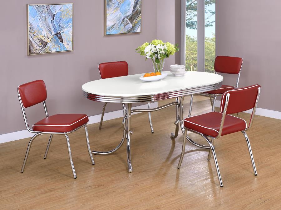 CoasterEveryday Retro Oval Dining Table Glossy White And Chrome