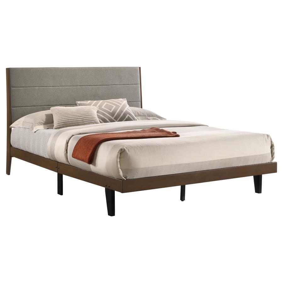 CoasterEveryday Mays Upholstered Platform Bed Walnut Brown And Grey