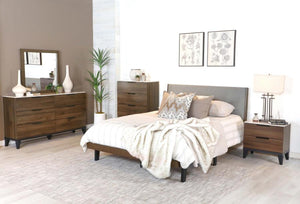 CoasterEveryday Mays Upholstered Platform Bed Walnut Brown And Grey