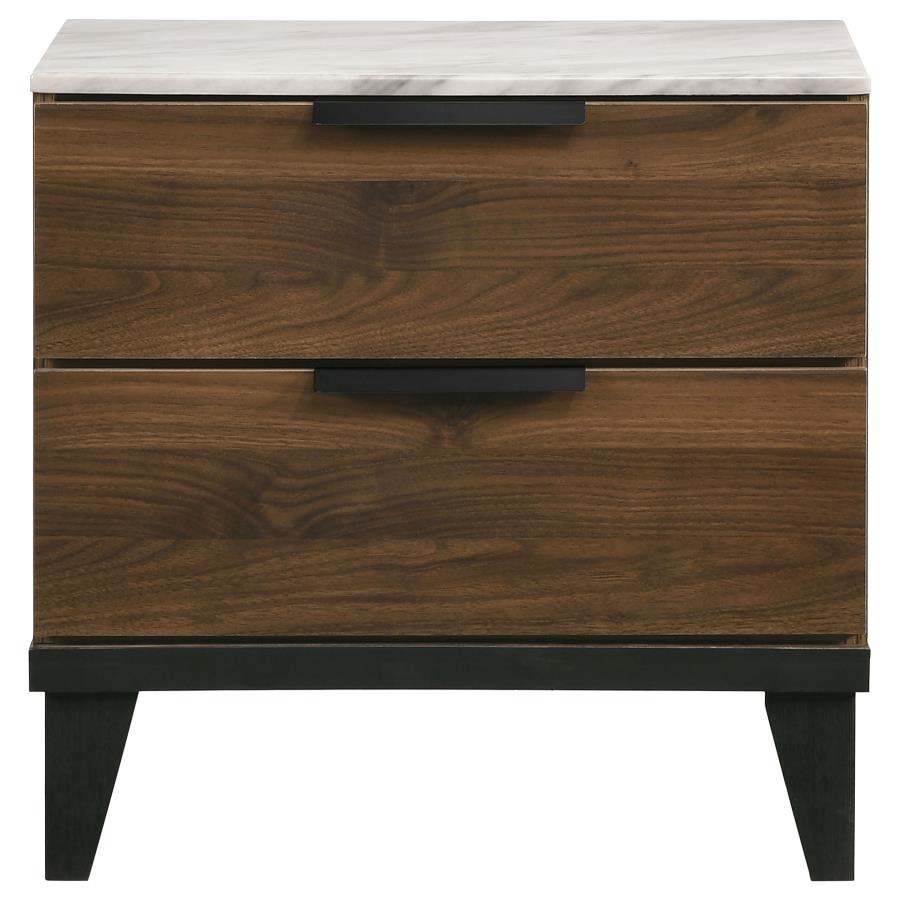 CoasterEveryday Mays 2-Drawer Nightstand Walnut Brown With Faux Marble Top