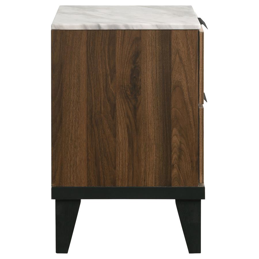 CoasterEveryday Mays 2-Drawer Nightstand Walnut Brown With Faux Marble Top