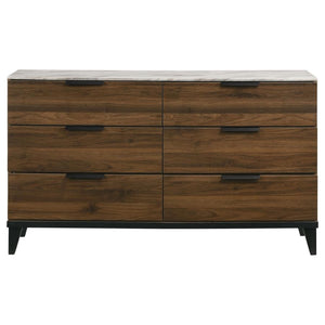 CoasterEveryday Mays 6-Drawer Dresser Walnut Brown With Faux Marble Top