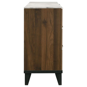 CoasterEveryday Mays 6-Drawer Dresser Walnut Brown With Faux Marble Top