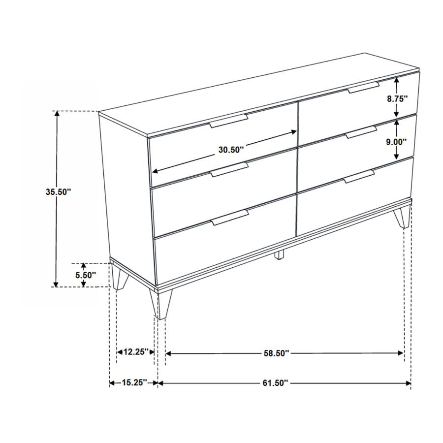 CoasterEveryday Mays 6-Drawer Dresser Walnut Brown With Faux Marble Top