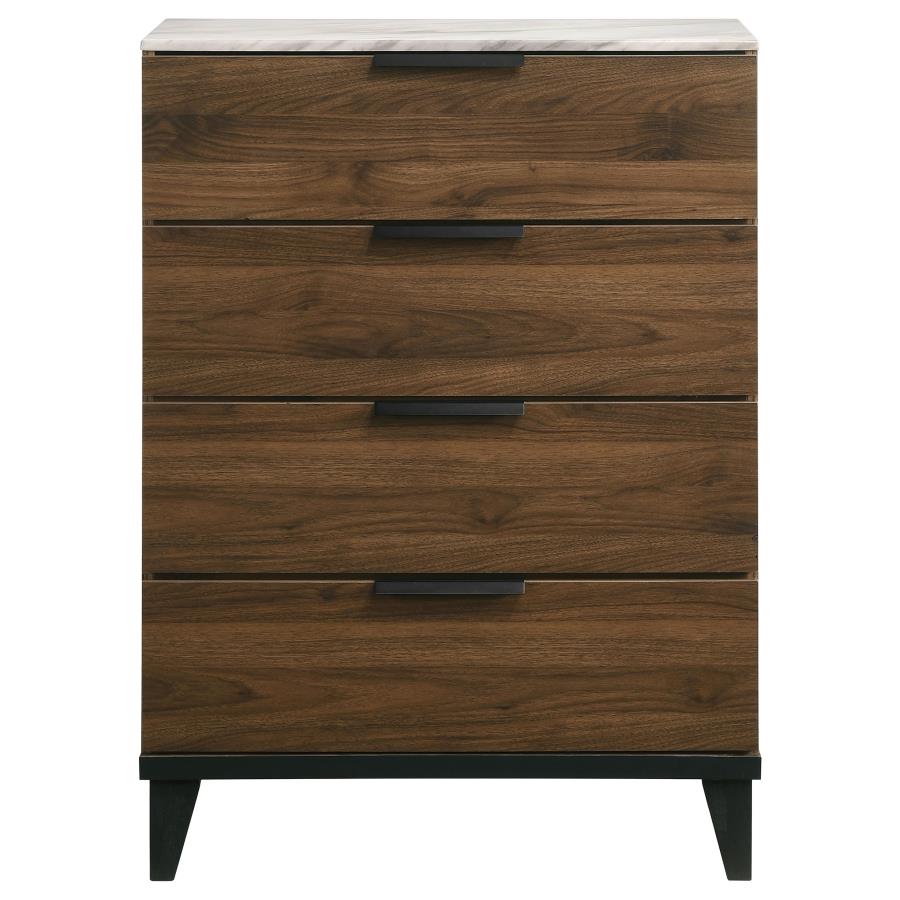 CoasterEveryday Mays 4-Drawer Chest Walnut Brown With Faux Marble Top