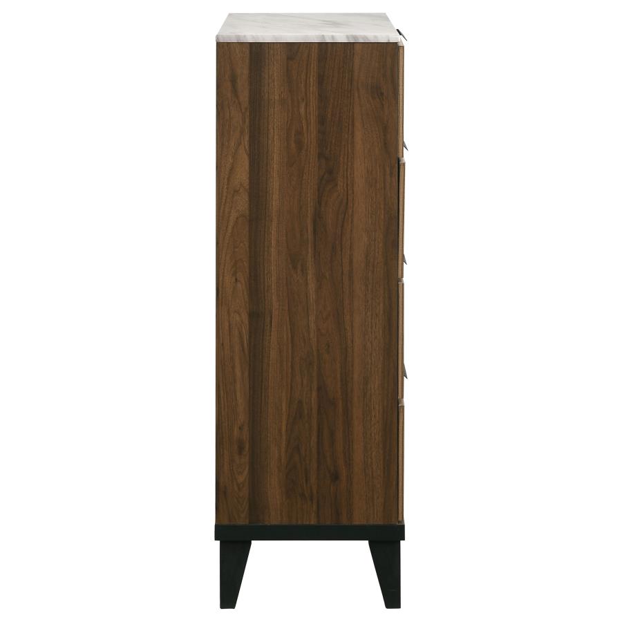 CoasterEveryday Mays 4-Drawer Chest Walnut Brown With Faux Marble Top