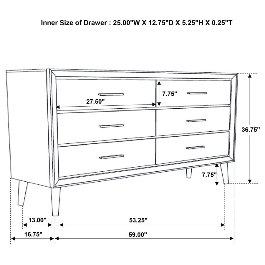 CoasterEveryday Ramon 6-Drawer Dresser Metallic Sterling