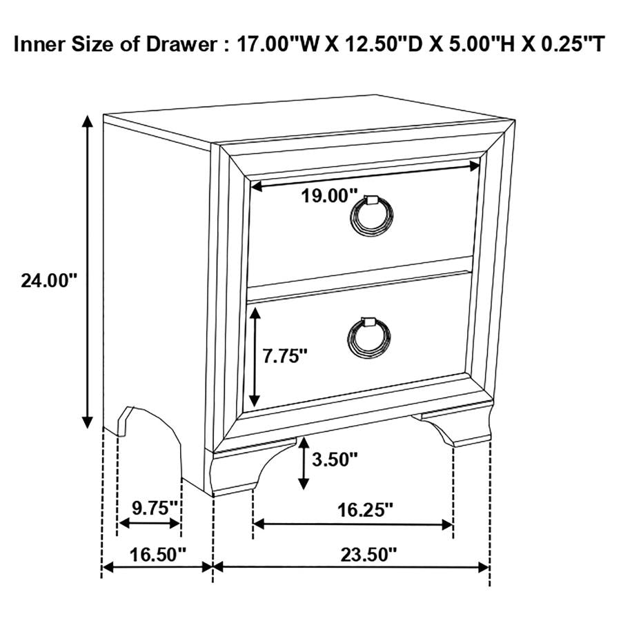 CoasterEveryday Salford 2-Drawer Nightstand Metallic Sterling