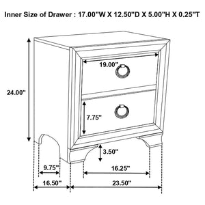 CoasterEveryday Salford 2-Drawer Nightstand Metallic Sterling