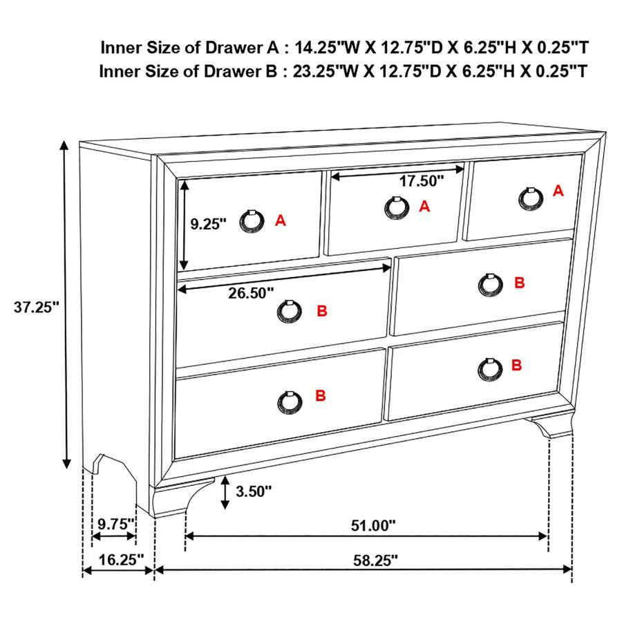 CoasterEveryday Salford 7-Drawer Dresser Metallic Sterling