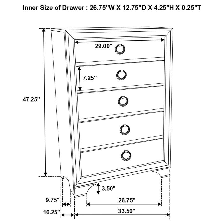 CoasterEveryday Salford 5-Drawer Chest Metallic Sterling