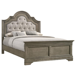 Manchester Bed With Upholstered Arched Headboard Beige And Wheat