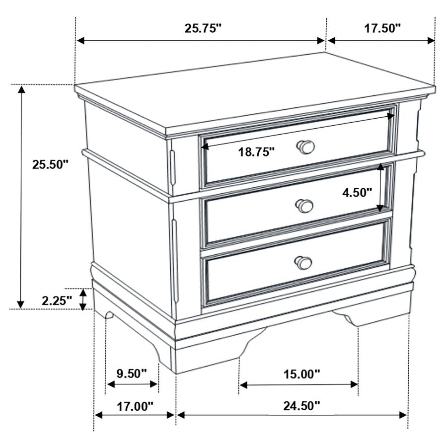 CoasterEveryday Manchester 3-Drawer Nightstand Wheat