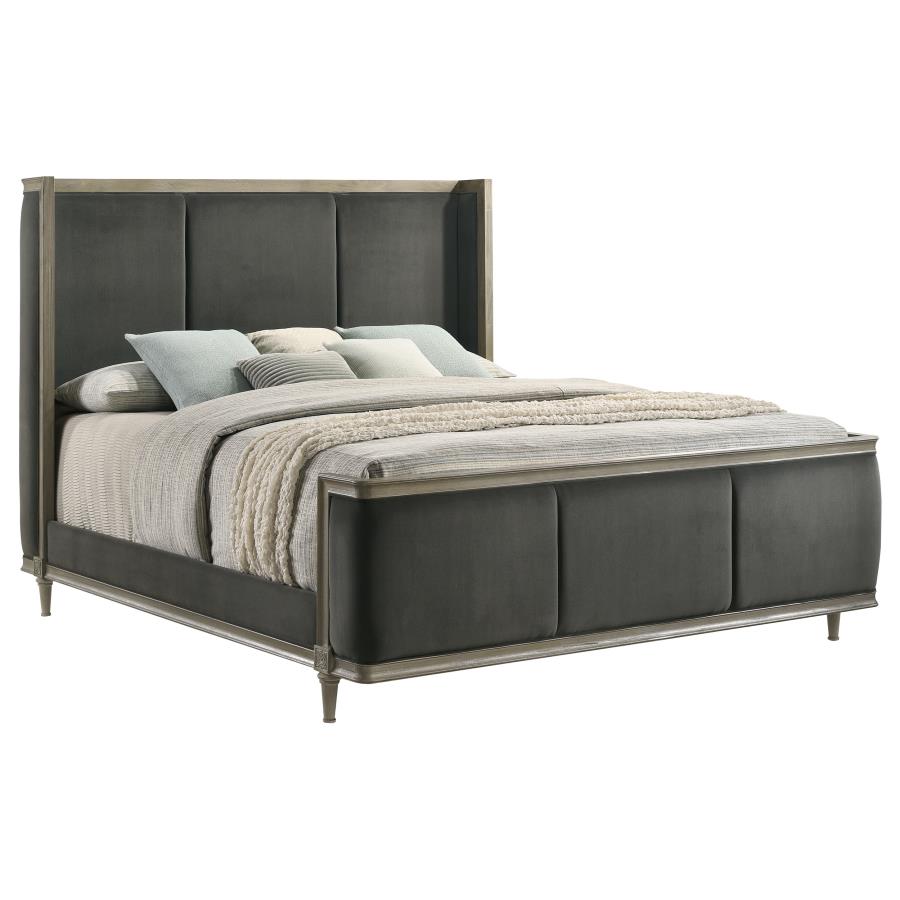 CoasterElevations Alderwood Upholstered Panel Bed Charcoal Grey