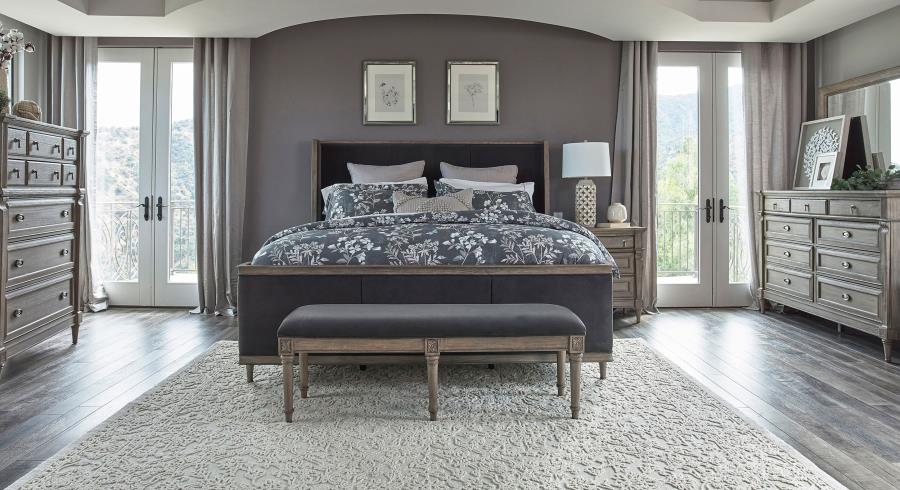 CoasterElevations Alderwood Upholstered Panel Bed Charcoal Grey