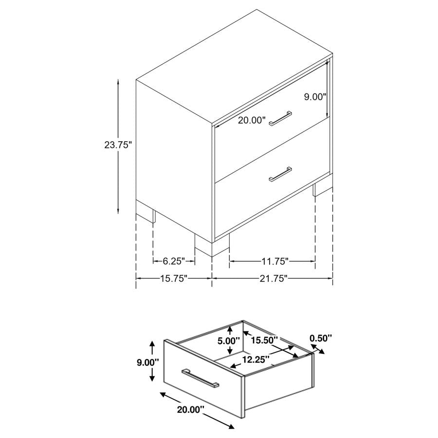 CoasterEveryday Sidney 2-Drawer Nightstand Rustic Pine