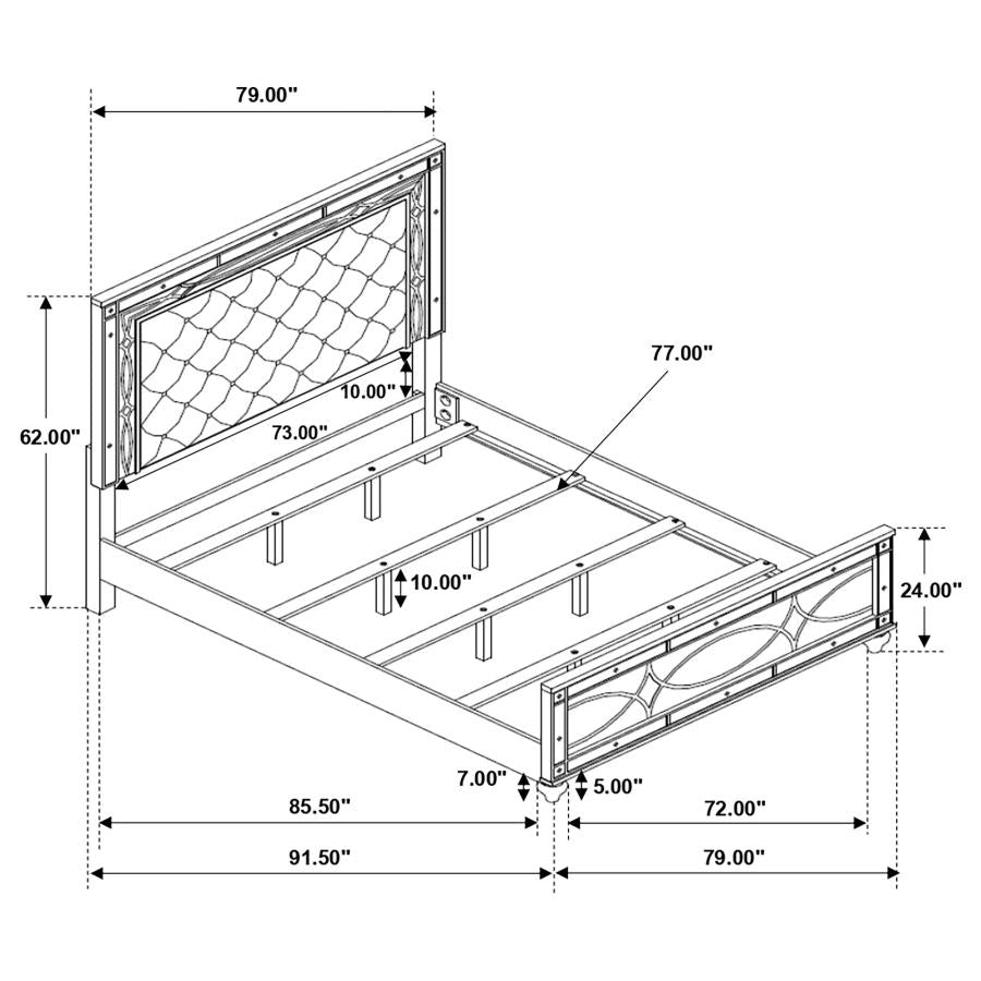 CoasterEssence Gunnison Panel Bed With LED Lighting Silver Metallic