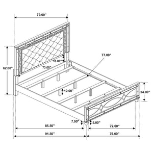 CoasterEssence Gunnison Panel Bed With LED Lighting Silver Metallic