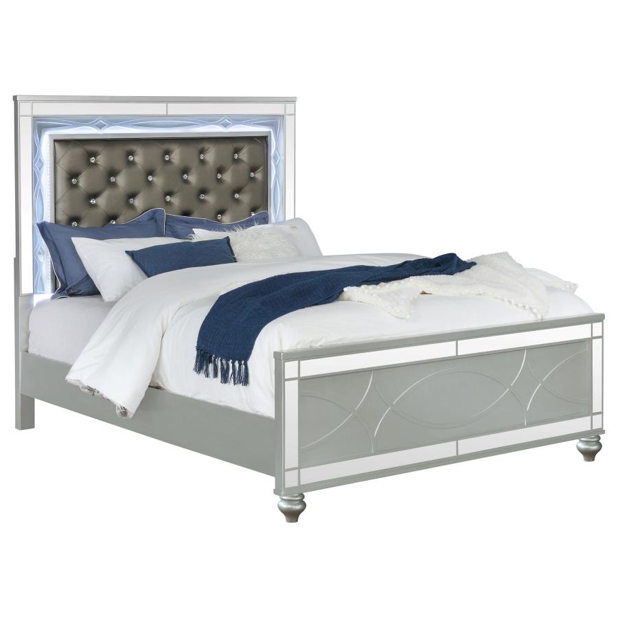 CoasterEssence Gunnison Panel Bed With LED Lighting Silver Metallic