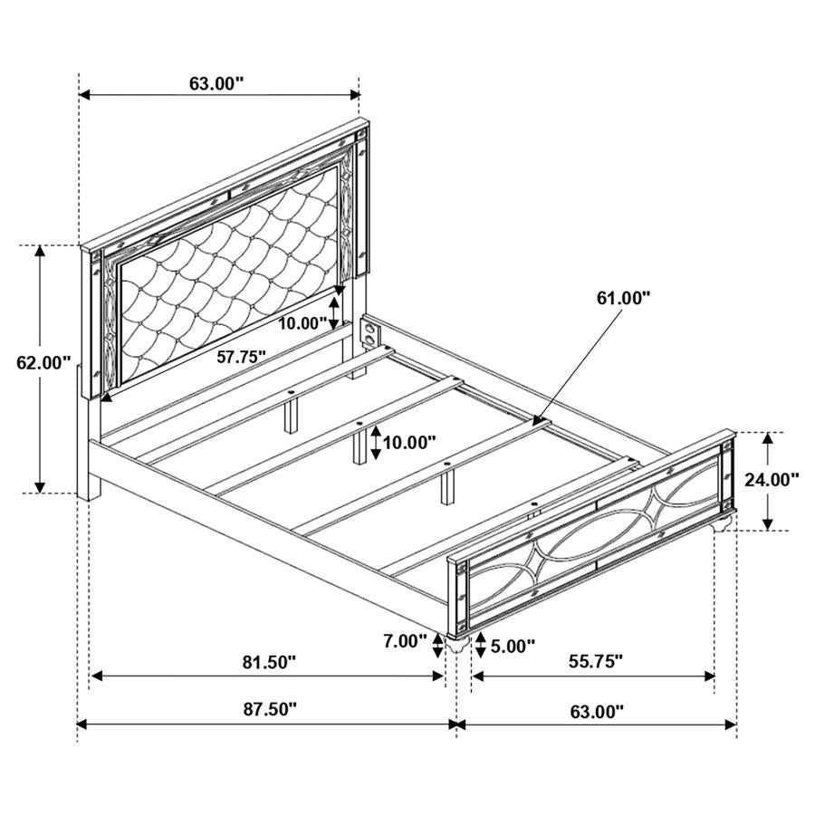 CoasterEssence Gunnison Panel Bed With LED Lighting Silver Metallic