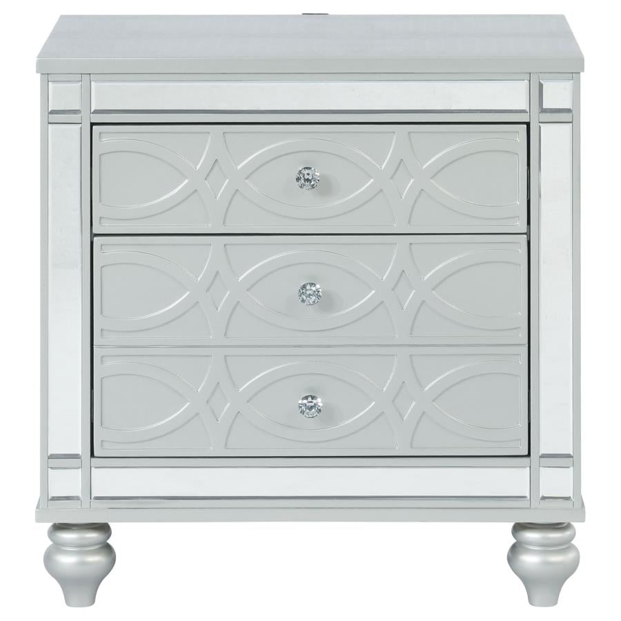 CoasterEssence Gunnison 2-Drawer Nightstand Silver Metallic