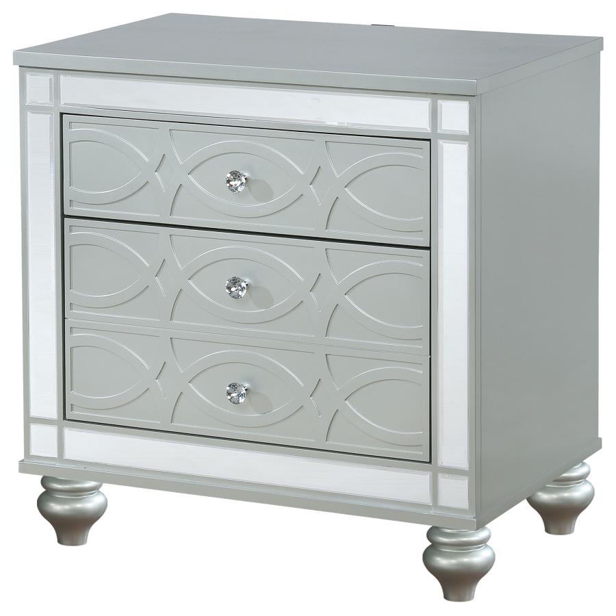 CoasterEssence Gunnison 2-Drawer Nightstand Silver Metallic