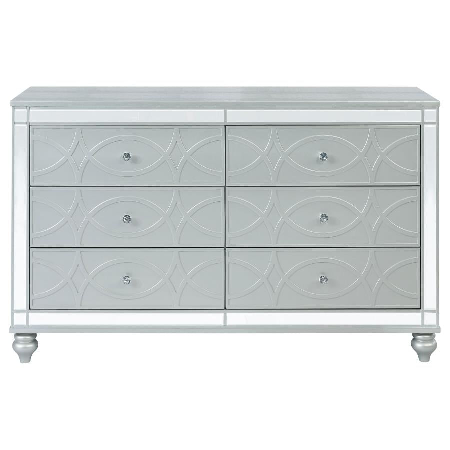 CoasterEssence Gunnison 6-Drawer Dresser Silver Metallic