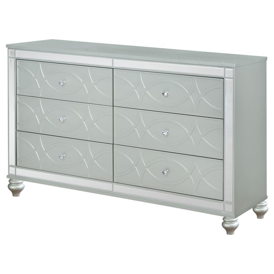 CoasterEssence Gunnison 6-Drawer Dresser Silver Metallic