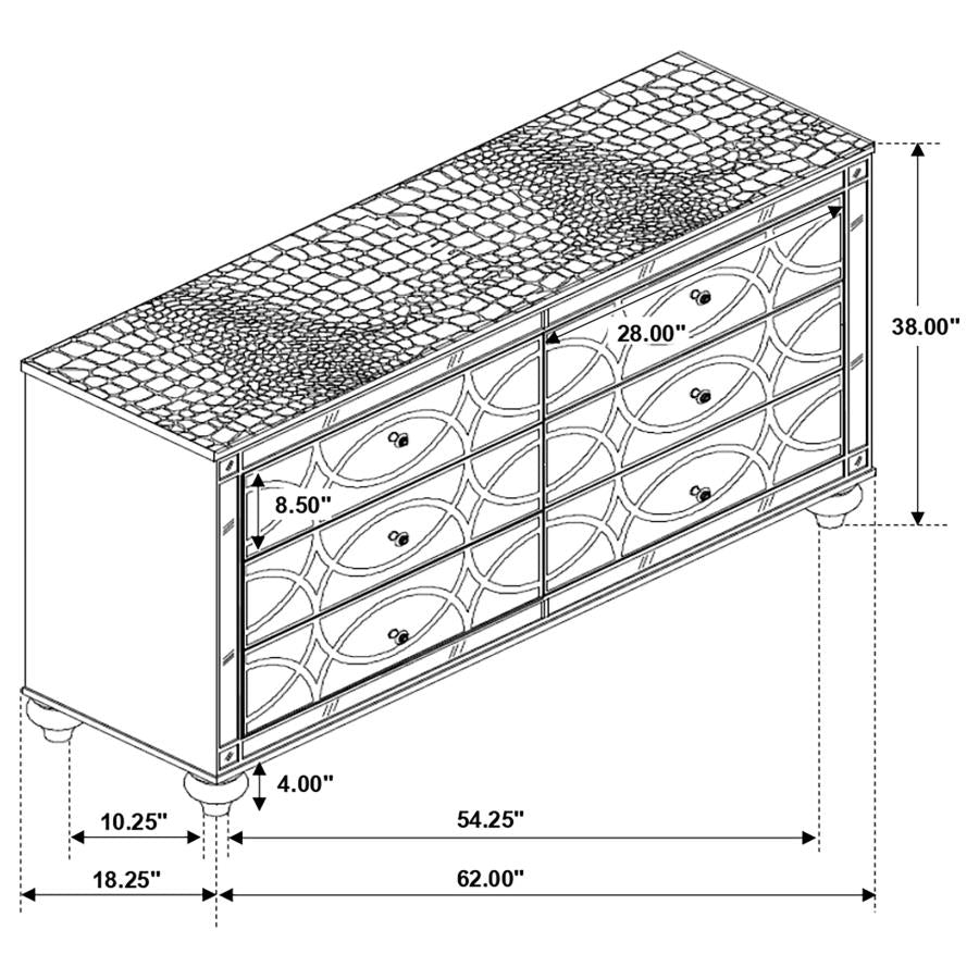 CoasterEssence Gunnison 6-Drawer Dresser Silver Metallic