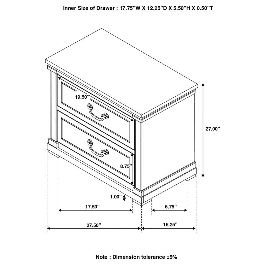 CoasterEssence Hillcrest 2-Drawer Nightstand Dark Rum And White