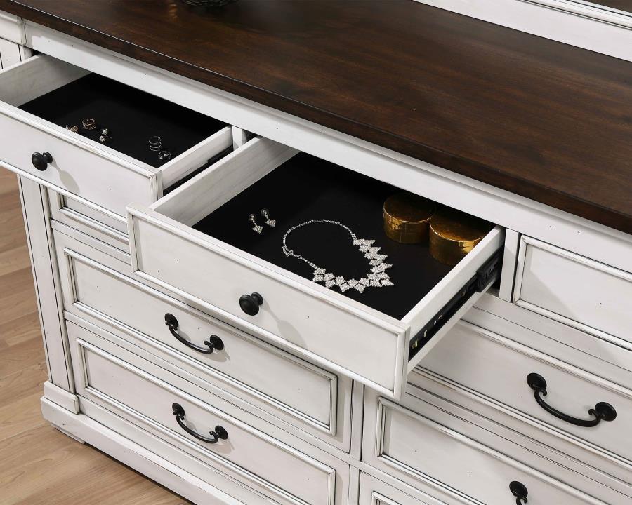 CoasterEssence Hillcrest 9-Drawer Dresser Dark Rum And White