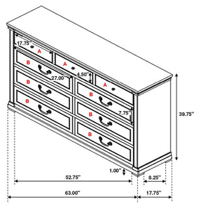 CoasterEssence Hillcrest 9-Drawer Dresser Dark Rum And White